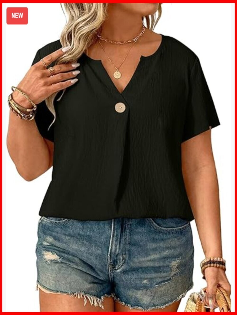 Plus Size V Neck Short Sleeve Button Down Pleated Blouse Tops